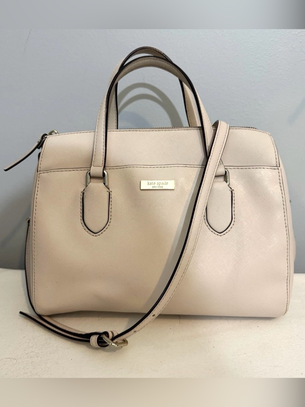 Kate Spade Lanae Pale Pink Leather Satchel Crossbody Bag